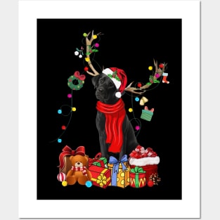 Black Labrador Reindeer Xmas Lights Merry Christmas Posters and Art